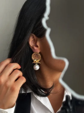 گوشواره سکه پاپیونی مرواریدی