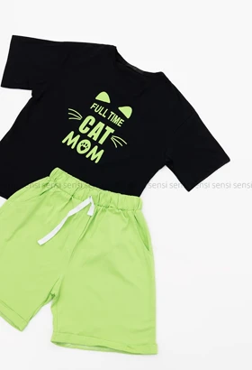ست تیشرت شلوارک CAT MOM چاپی