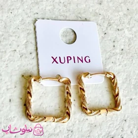 گوشواره زنانه ژوپینگ طرحدار مدل مربع طلایی رنگ کد 2391