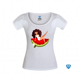 تیشرت ضدتعریق زنانه سفید طرح دختر نشسته مو فرفری