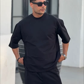 تیشرت لش باکسی مشکی مردانه پارچه ماکان