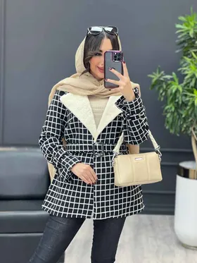 پالتو چهارخونه یقه خز