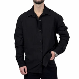 پیراهن آستین بلند مردانه مشکی کادنزا مدل ساده