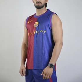 ست رکابی و شلوارک فوتبالی بارسلونا مدل Nike-Dri Fit-4D0593 سرمه ای