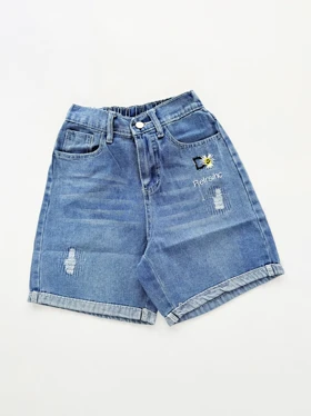 شورتک کوتاه زنانه جین پاچه پاکتی گلدوزی