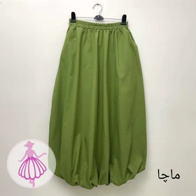 دامن لینن بالونی جیب‌دار بلند در رنگبندی متنوع (سبز ماچا)