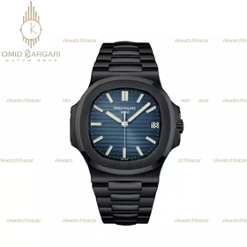 ساعت مچی پتک فیلیپ بند مشکی موتور اتوماتیک صفحه سرمه ای Patek Philippe Nautilus