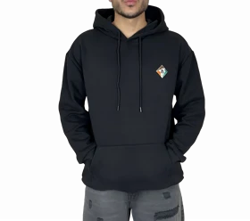 هودی مشکی کلاهدار اورسایز مردانه مشکی MONO با لوگوی لوزی و چاپ پشت