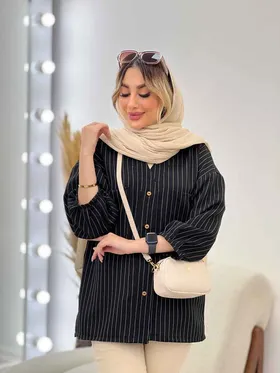 مانتو راه راه دو جیب آستین پیله
