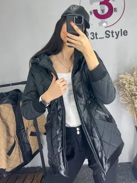 کاپشن زنانه مموری ترکیب با چرم