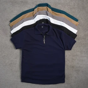 تیشرت مردانه یقه زیپ‌دار کرم مدل Arban