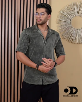 پیراهن لش باکسی مردانه یقه انگلیسی وارداتی پارچه میله ای