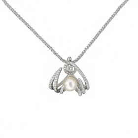 گردنبند نقره 925 اصل سه بعدی مدل مرواریدی و نگین‌دار