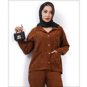 ست کت و شلوار مخمل کبریتی زنانه