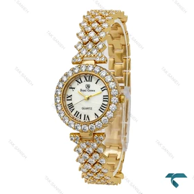 ساعت رویال کرون زنانه مجلسی طلایی فول نگین ایندکس یونانی Royal-7250-L