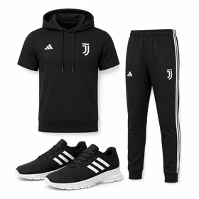 پکیج ست تیشرت کلاهدار و شلوار مردانه مدل Juventus + کفش ورزشی مردانه مدل Alshen