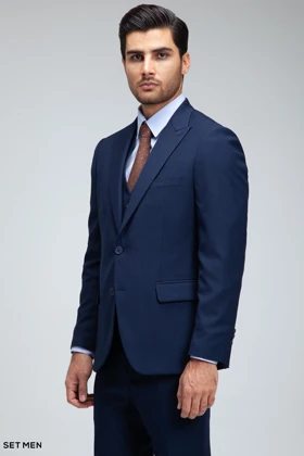 کت و شلوار مردانه سه تکه یقه بلیزر دو دکمه دو چاک