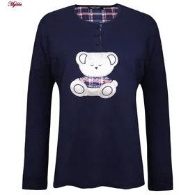 ست بلوز و شلوار زنانه تدی نخ پنبه سرمه ای لین کد 5196-151