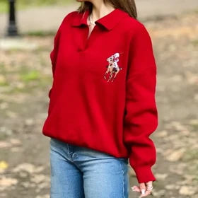 پلیور بافت یقه پولو زنانه طرح گلدوزی Polo