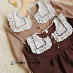 سارافون دخترانه کودک یقه گل‌دار وارداتی 4 تا 8 سال