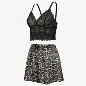 لباس خواب زنانه مدل گیپور و ساتن پلنگی 103