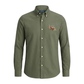 پیراهن گلدوزی مردانه طرح چوگان برند Ralph Lauren (زیتونی)