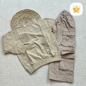 بلوز شلوار پسرانه کتان کارگو جنس فوق العاده عالی مناسب 2 تا 10 سال