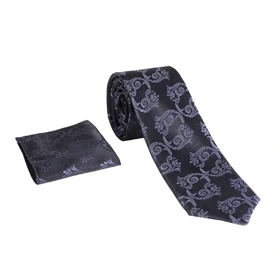 ست کراوات و دستمال جیب مشکی بته جقه 98123