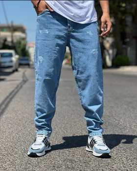 شلوار مام فیت آبی یخی خاص سنگشور مردانه کیفیت عالی از برند اورجینال دیلم کد 459