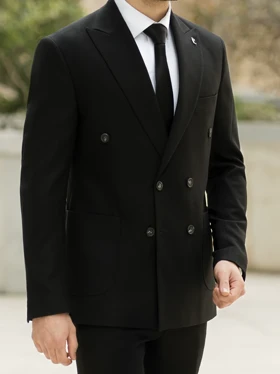 کت مشکی دبل برست دکمه مشکی c251