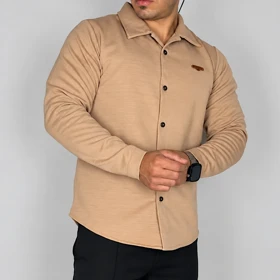 پیراهن مردانه کبریتی داخل کرکی آستین بلند نسکافه ای