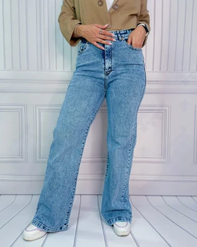 خرید شلوار نیم بگ آبی رندوم زنانه Women's Random Blue Semi Baggy Jeans کد 60701