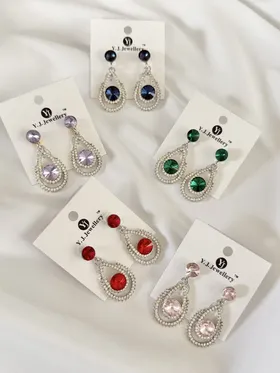 گوشواره مجلسی فول نگین طرح اشک