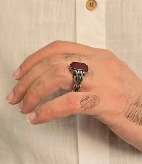 انگشتر نقره مردانه با سنگ عقیق سرخ