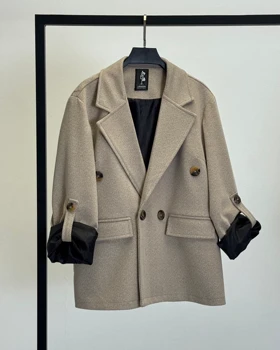 پالتو لامر آستین دکمه   کد 600057 (کرم)