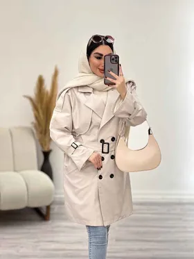 بارانی بلند شش دکمه دو جیب