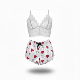 ست نیم‌تنه گیپور و شلوارک طرح قلب 032