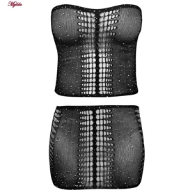 ست فانتزی زنانه مدل نگین‌دار مشکی کد 4860-7226