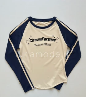 تیشرت اسپرت دو رنگ آستین بلند طرح چاپی