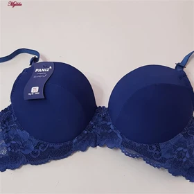 ست شورت و سوتین زنانه پانیذ مدل فنردار بند متحرک کاپ اسفنجی سرمه ای کد 4957