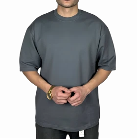 تیشرت آستین کوتاه طوسی ساده پارچه ماکان