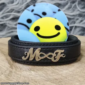 دستبند چرم با پلاک استیل سفارشی حروف M∞F نقره ای