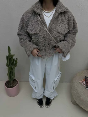 کت تدی جیب دکمه دار