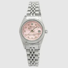 ساعت مچی زنانه رولکس مدل دیت جاست صورتی درجه AAA رنگ ثابت استیل