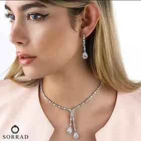ست گردنبند و گوشواره جواهری کریستال اپال کلیو