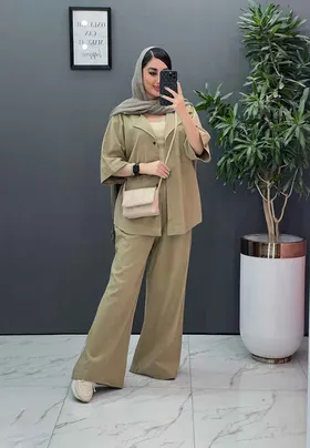 ست مانتو شلوار لینن تک جیب