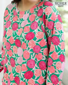 لباس راحتی زنانه سایز بزرگ طرح گل‌های صورتی