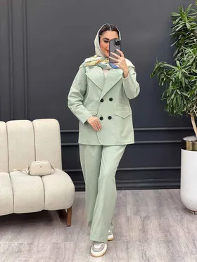 ست مانتو و شلوار لینن چهار دکمه