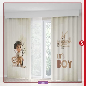 پرده پانچی اتاق کودک برند مینوریا طرح پسرانه کد p-500