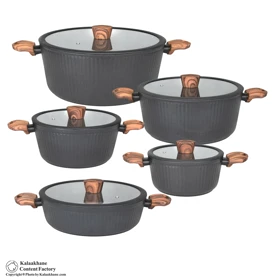 سرویس 10 پارچه آلما دسته باکالیت درب سلیکون KZP (مشکی)